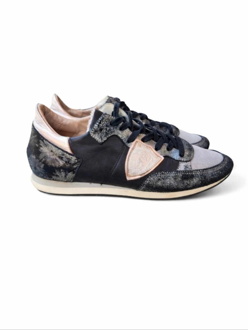Philippe Model Paris Black Silver Metallic Sneakers Size 8